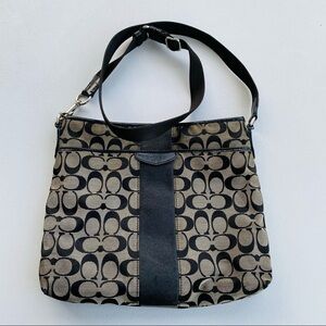 Coach Used Women's Hobo Logo Handbag Black & Tan